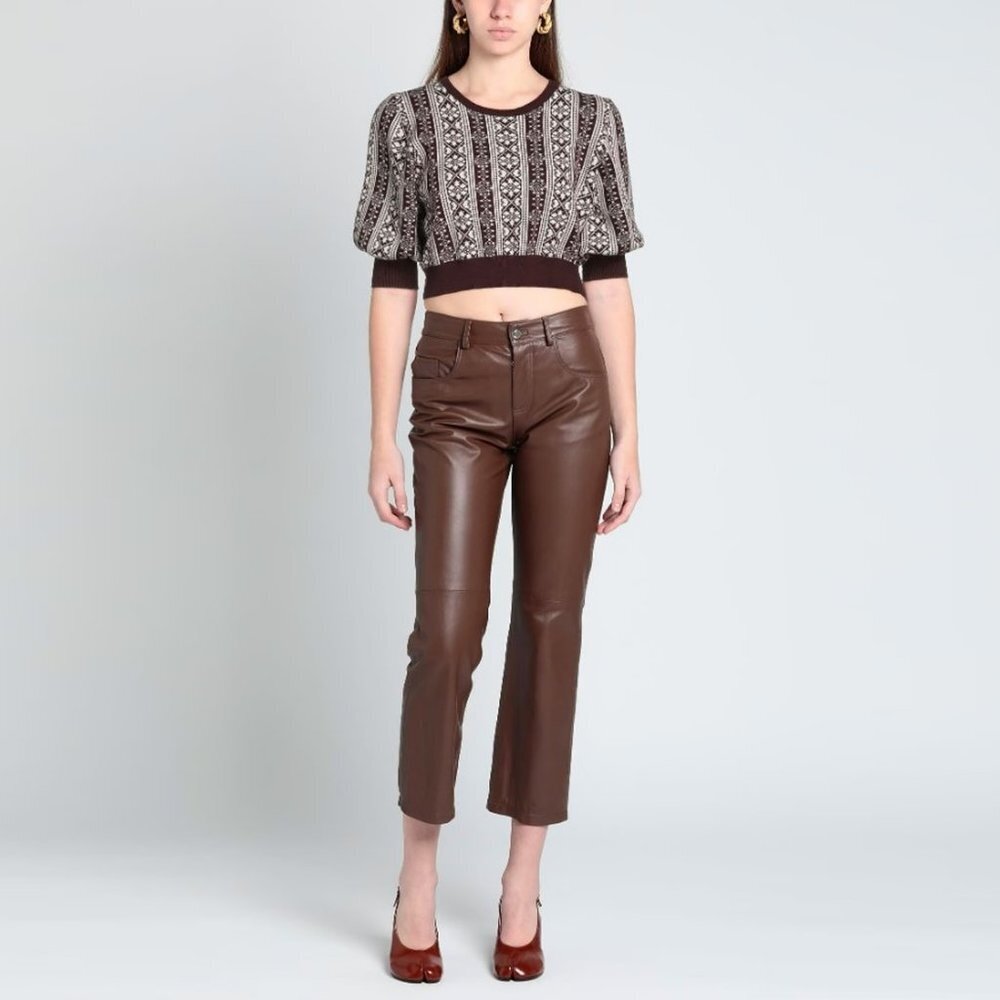 NWT New $165 Le Civique Knit 3/4 Puff Sleeve Brown Sweater Size M